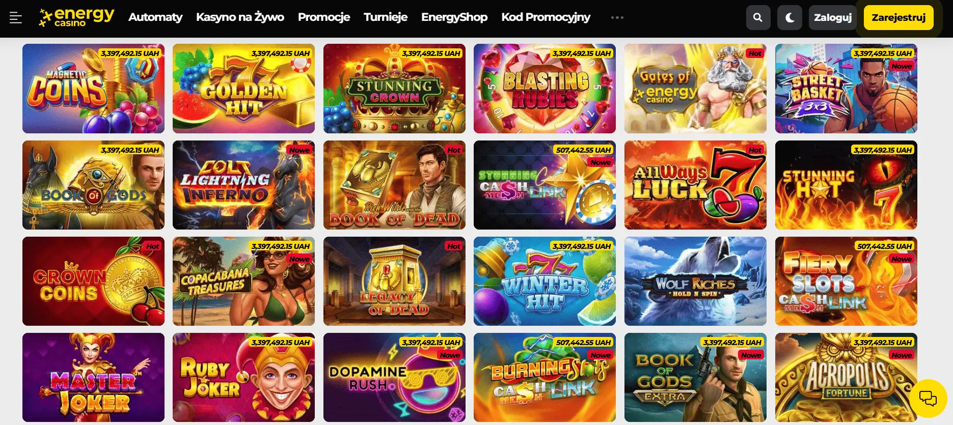 Automaty i sloty dostępne w Energy Casino